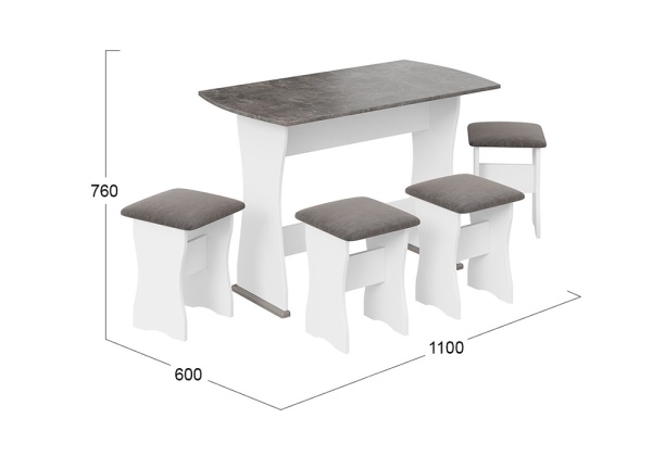 Обеденная группа тип 1 белый / ателье темный / искусственная замша Stone